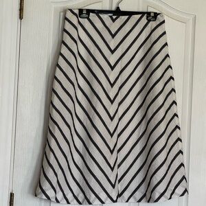 Talbots Black and White Linen  Chevron Midi Skirt Size 14